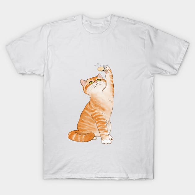 Cute Kitty playing with a Bee T-Shirt by Designz4U